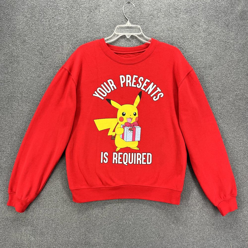 Pokemon Sweatshirt Unisex Medium Red Pikachu graphic print fleece‎ crew neck